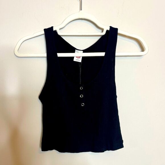 Re/Done Black ribbed Henley tank top. NEw Small - Picture 1 of 6